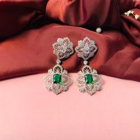 Thumbnail for Emerald And CZ Studded Silver Plated Drop Earrings