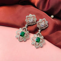 Thumbnail for Emerald And CZ Studded Silver Plated Drop Earrings - Abdesignsjewellery