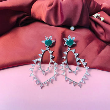 Classic Emerald And CZ Studded Danglers - Abdesignsjewellery