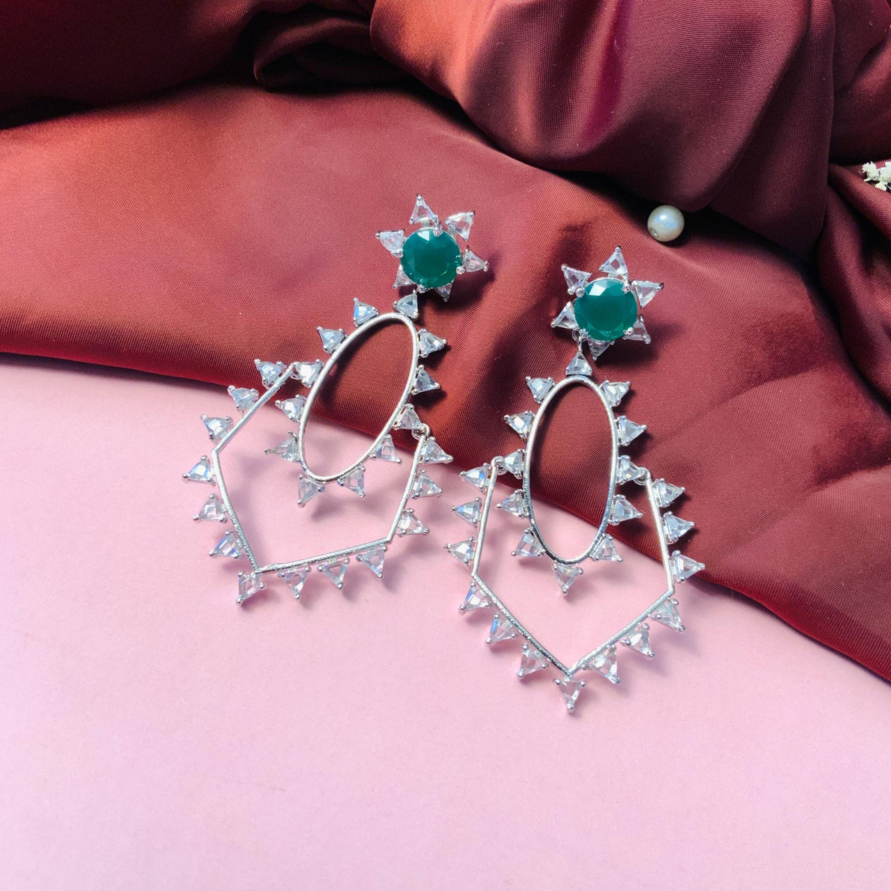 Classic Emerald And CZ Studded Danglers