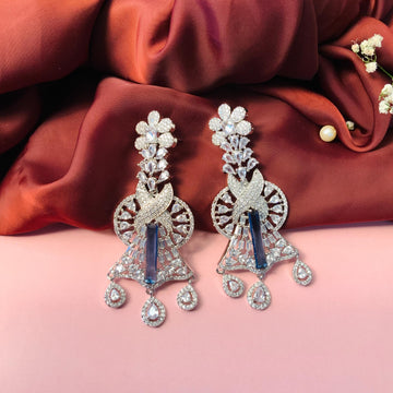 Sparkling American Diamond Studded Silver Plated Earrings