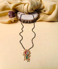 Thumbnail for Gold Plated Bewitching Peacock Pachi Kundan Polki Pearl Drop Mangalsutra - Abdesignsjewellery