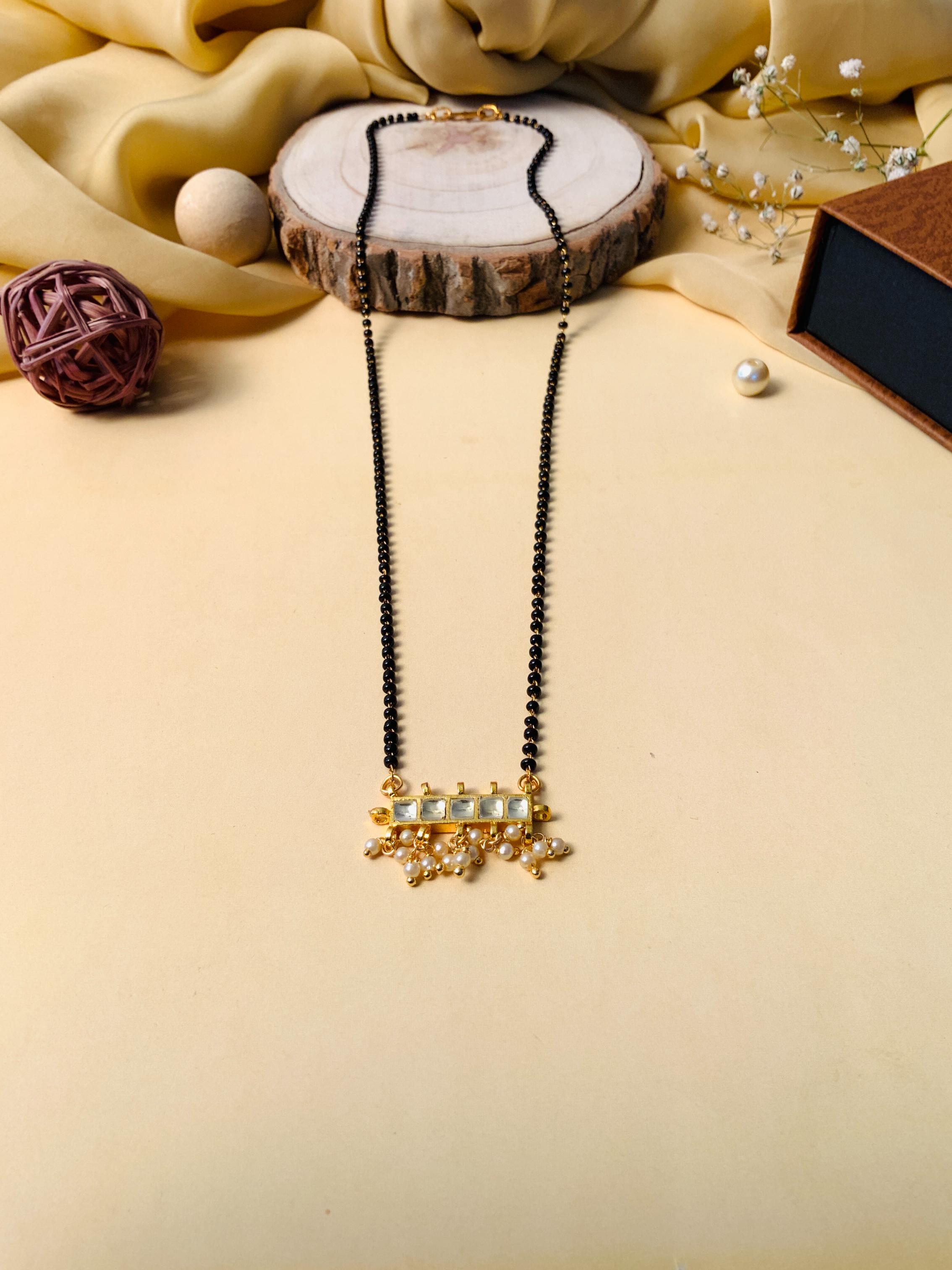 Pleasing Gold Plated Pachi Kundan Pearl Drops Mangalsutra