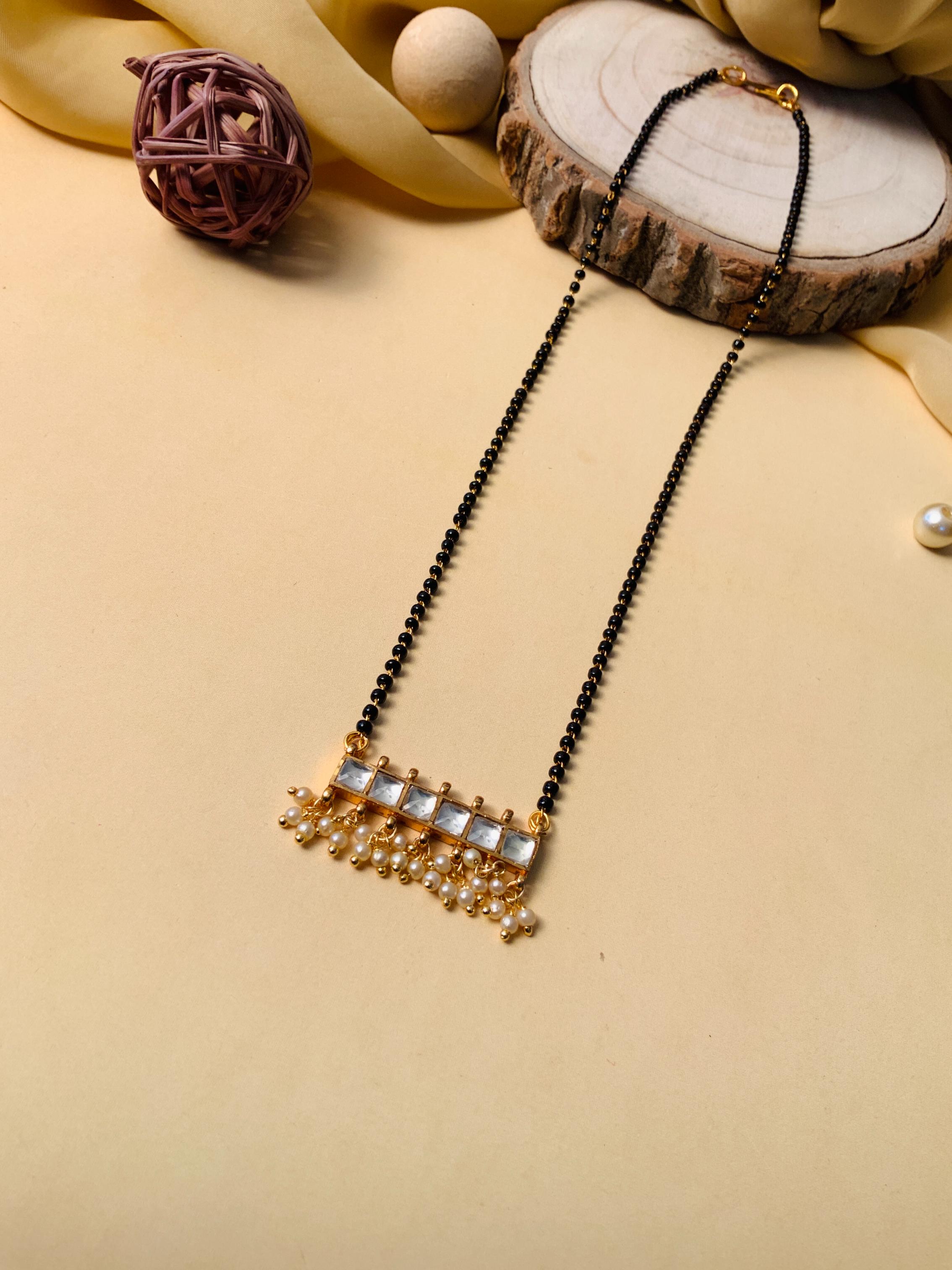 Pleasing Gold Plated Pachi Kundan Pearl Drops Mangalsutra