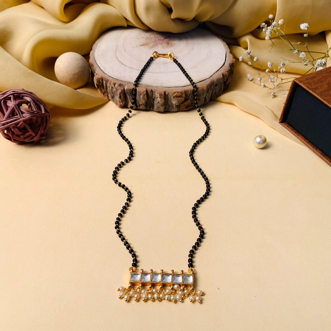 Pleasing Gold Plated Pachi Kundan Pearl Drops Mangalsutra