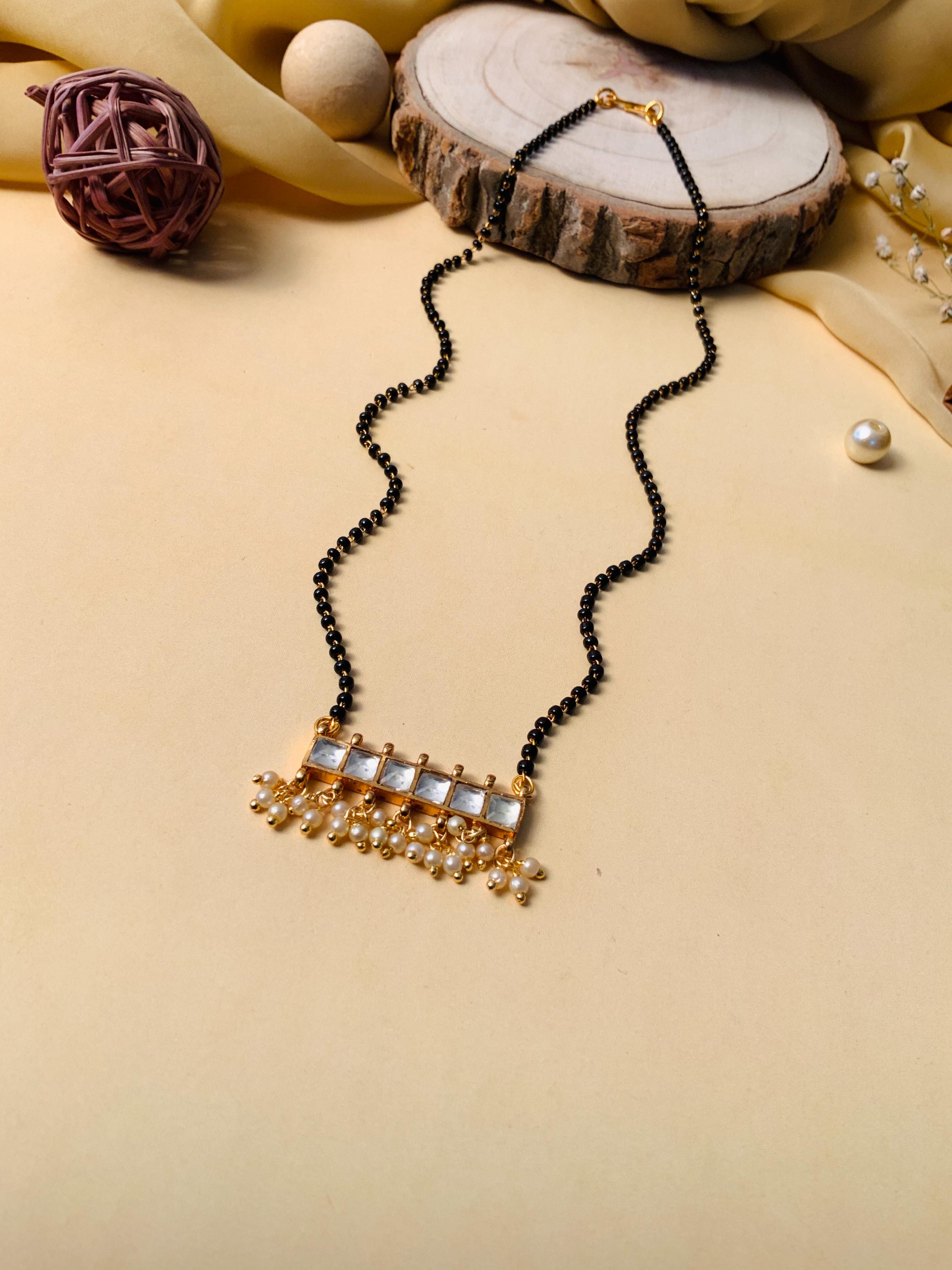 Pleasing Gold Plated Pachi Kundan Pearl Drops Mangalsutra