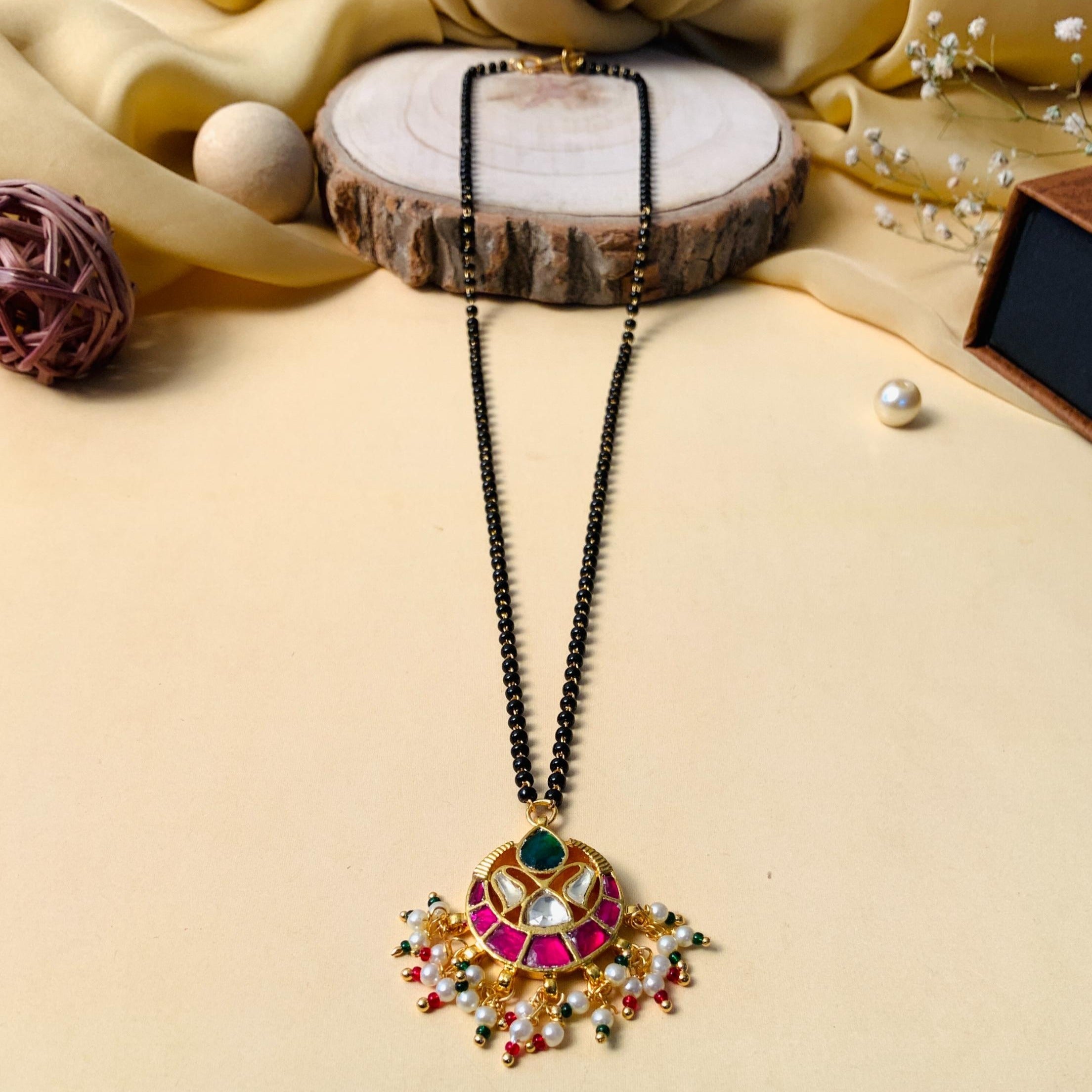 Vibrant Multicolour Gold Plated Pachi Kundan Pearl Drop Mangalsutra