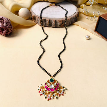 Vibrant Multicolour Gold Plated Pachi Kundan Pearl Drop Mangalsutra