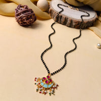 Thumbnail for Floral Handmade Multicolour Pachi Kundan & Pearl Drops Mangalsutra - Abdesignsjewellery