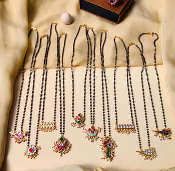 Floral Handmade Multicolour Pacchi Kundan & Pearl Drops Mangalsutra Combo - Abdesignsjewellery