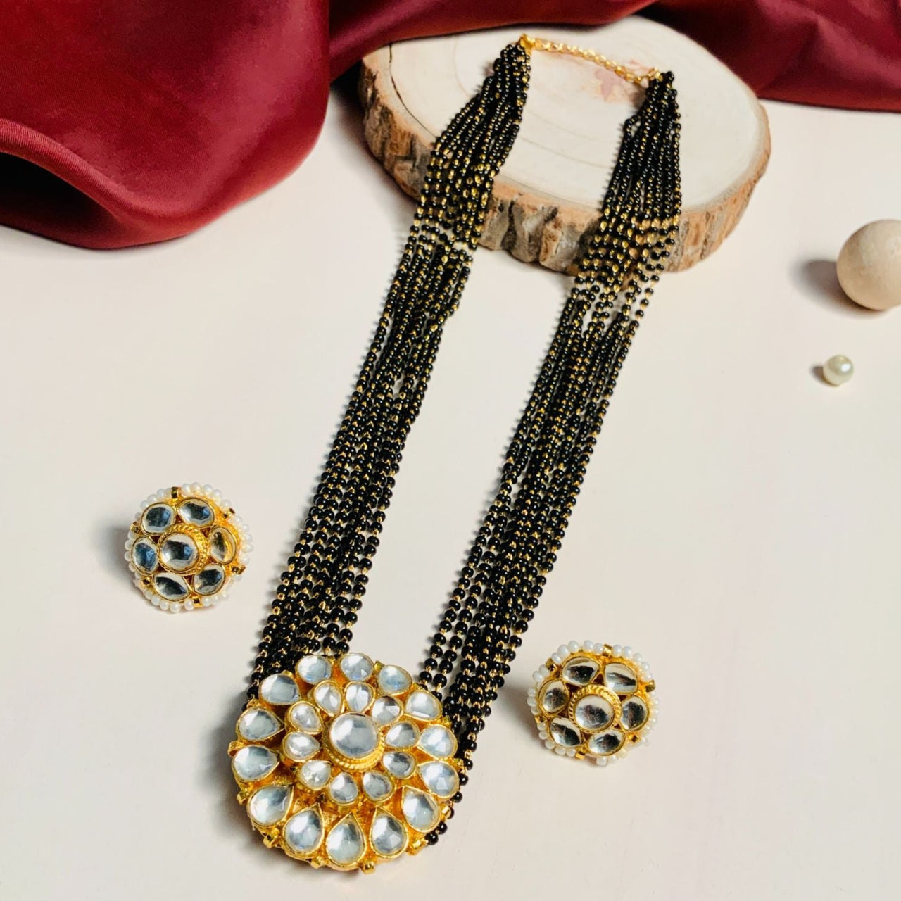Classic Gold Plated Pachi Kundan Polki Diamond Mangalsutra Earring Set - Abdesignsjewellery