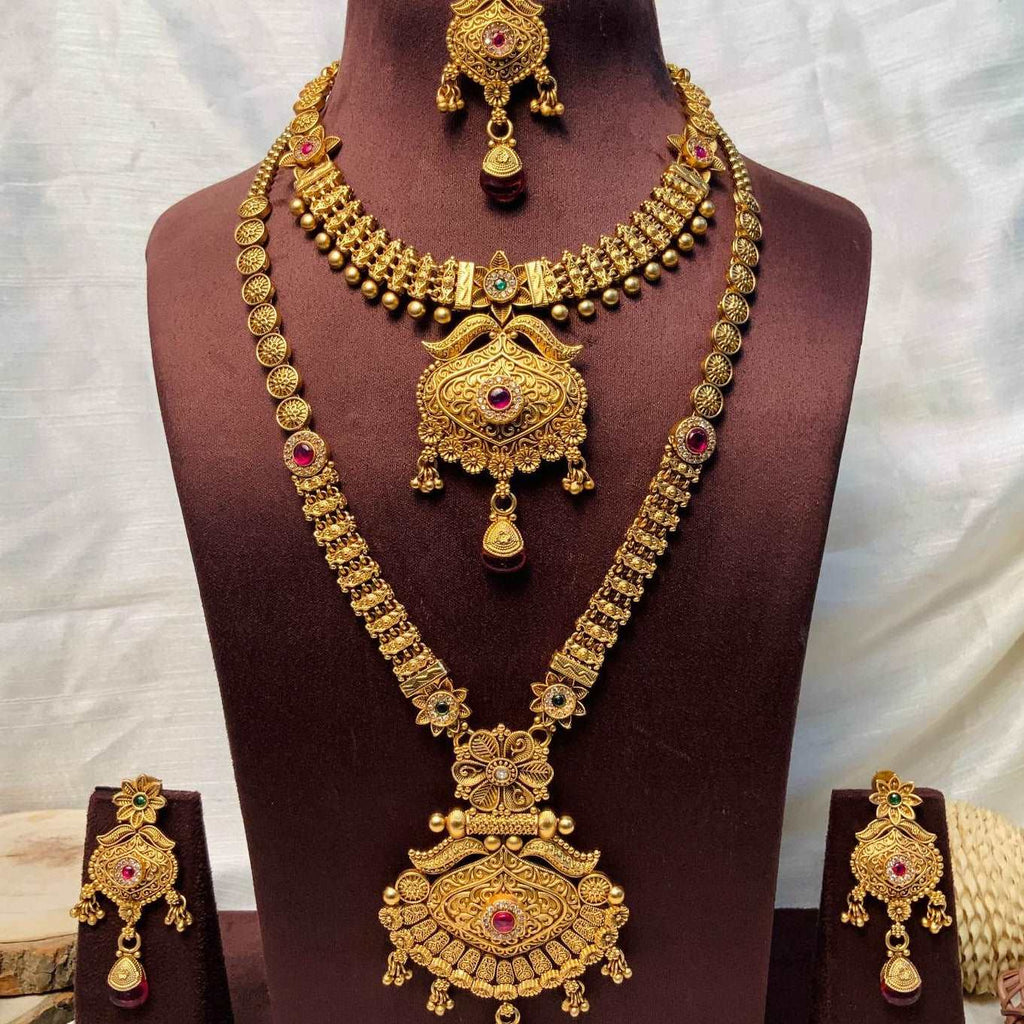 Antique Gold Tone Ruby Stone Necklace - Abdesignsjewellery