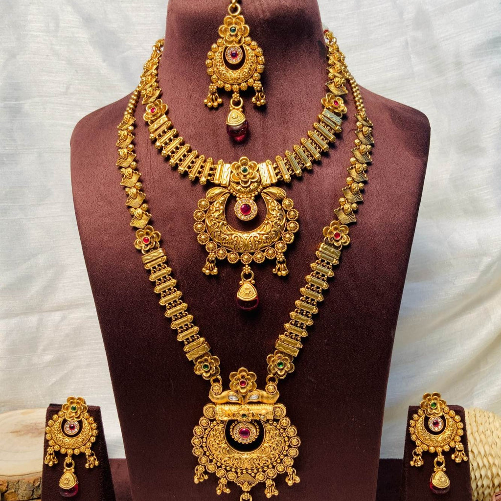 Long Antique Gold Tone Ruby Stone