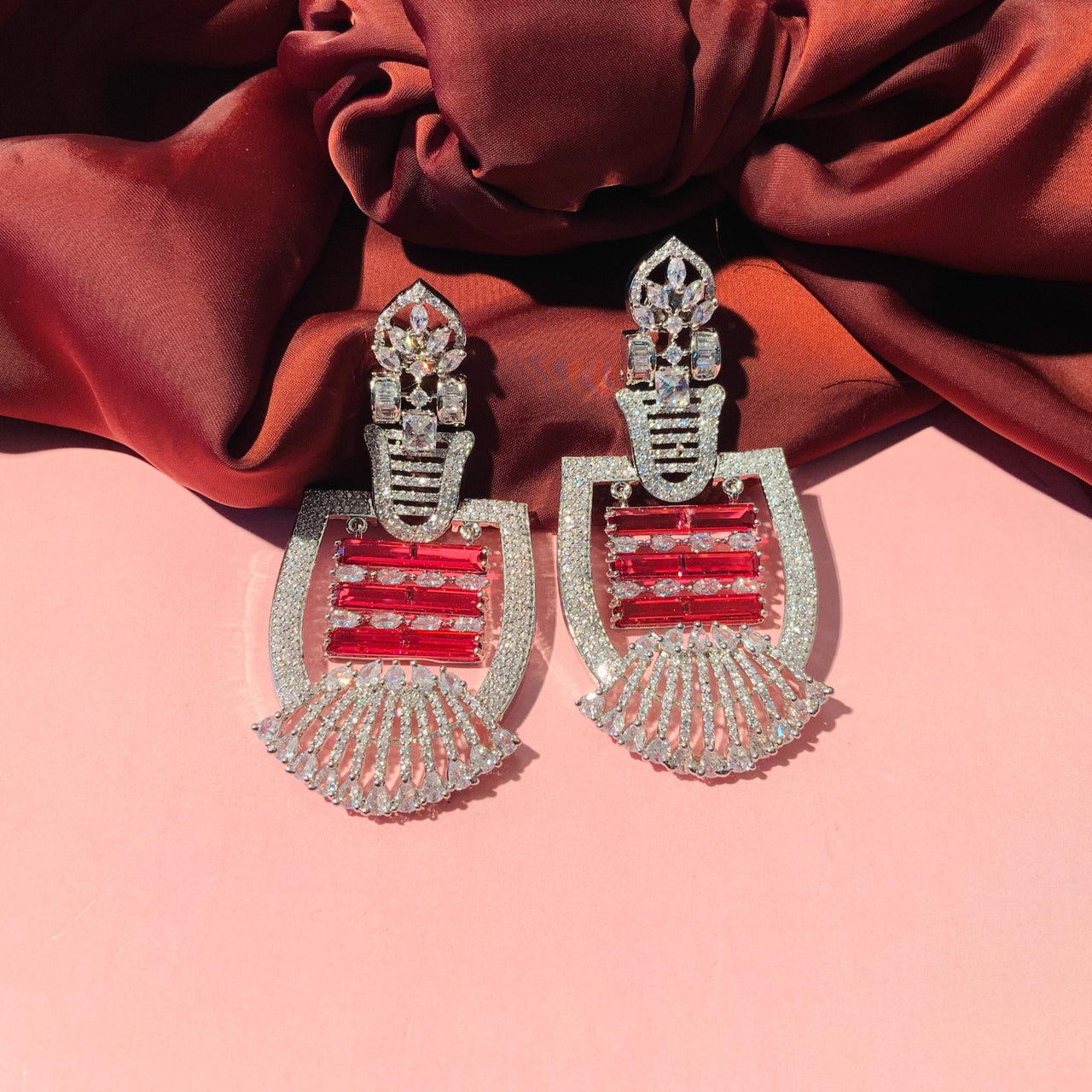 Classy Red CZ Elegance Dangler Earrings