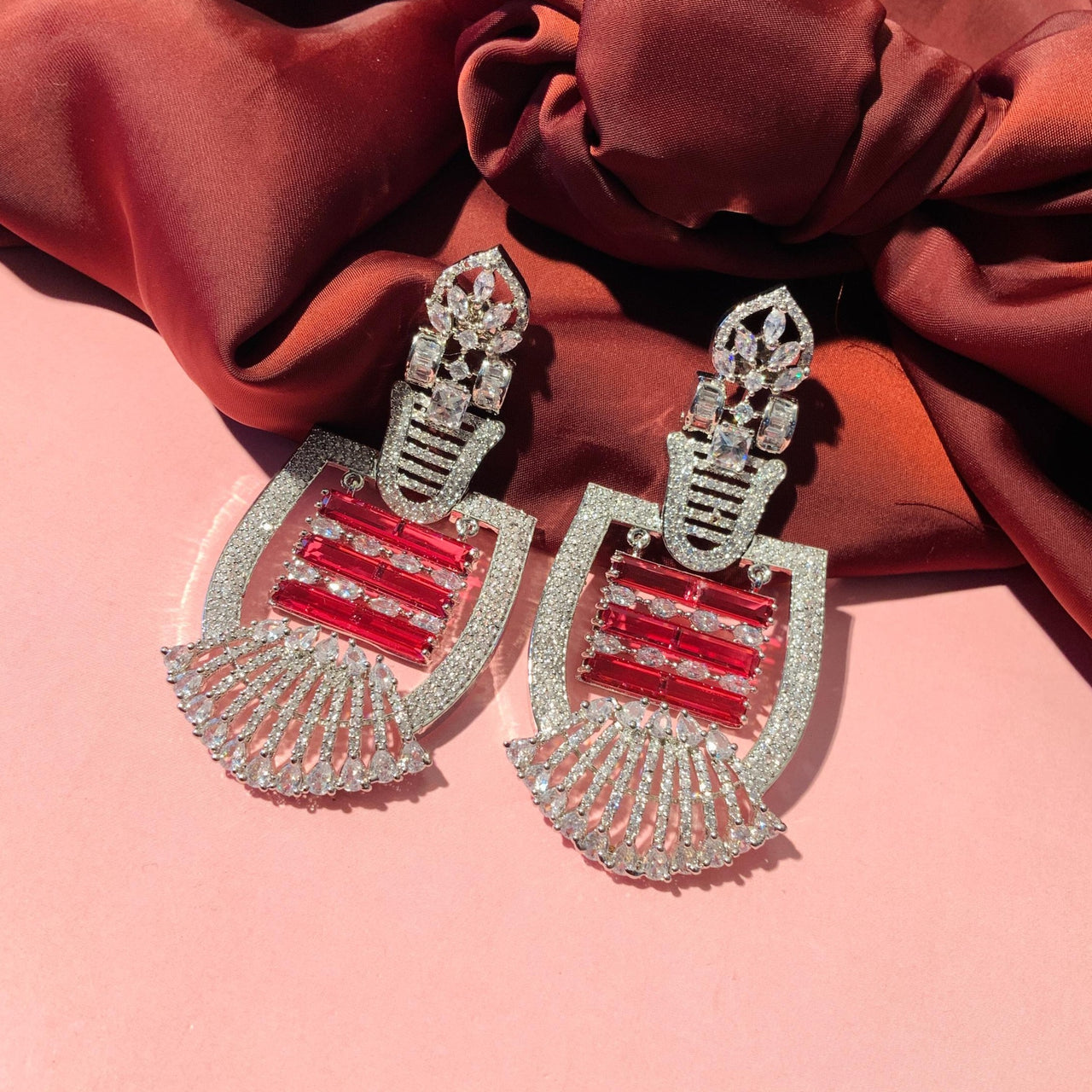 Classy Red CZ Elegance Dangler Earrings - Abdesignsjewellery
