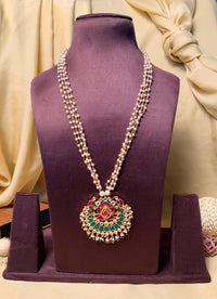 Thumbnail for Ethnic Party Wear Multicolour Gold Plated Pachi Kundan Long Pearl Mala