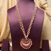 Thumbnail for Elegant Lotus Gold Plated Pachi Kundan Long Pearl Mala