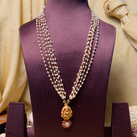 Thumbnail for Ravishing Goddess Laxmi Gold Plated Pachi Kundan Long Pearl Mala