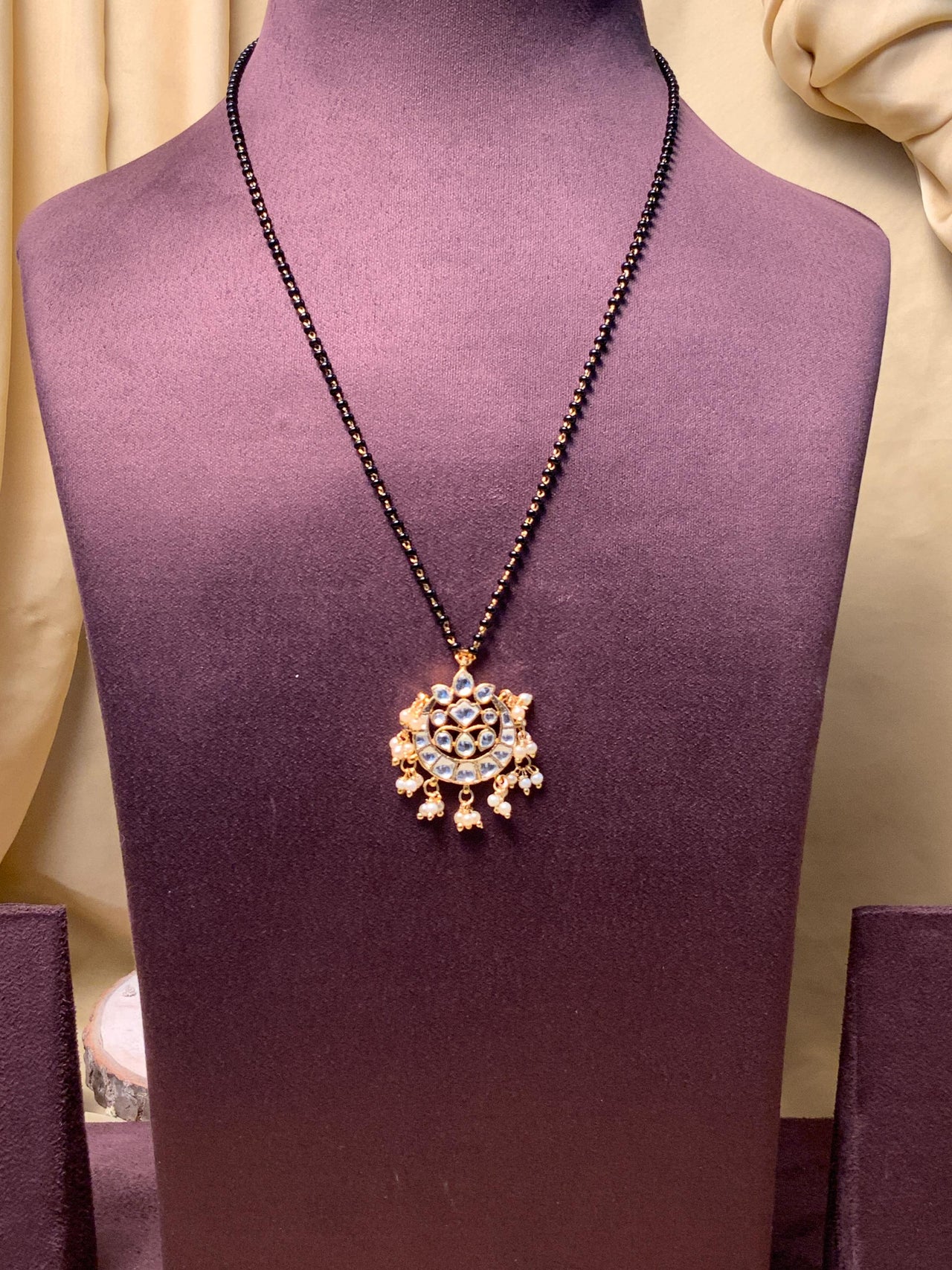 Gold Plated Semi Precious Pachi Kundan Pearl Drops Mangalsutra