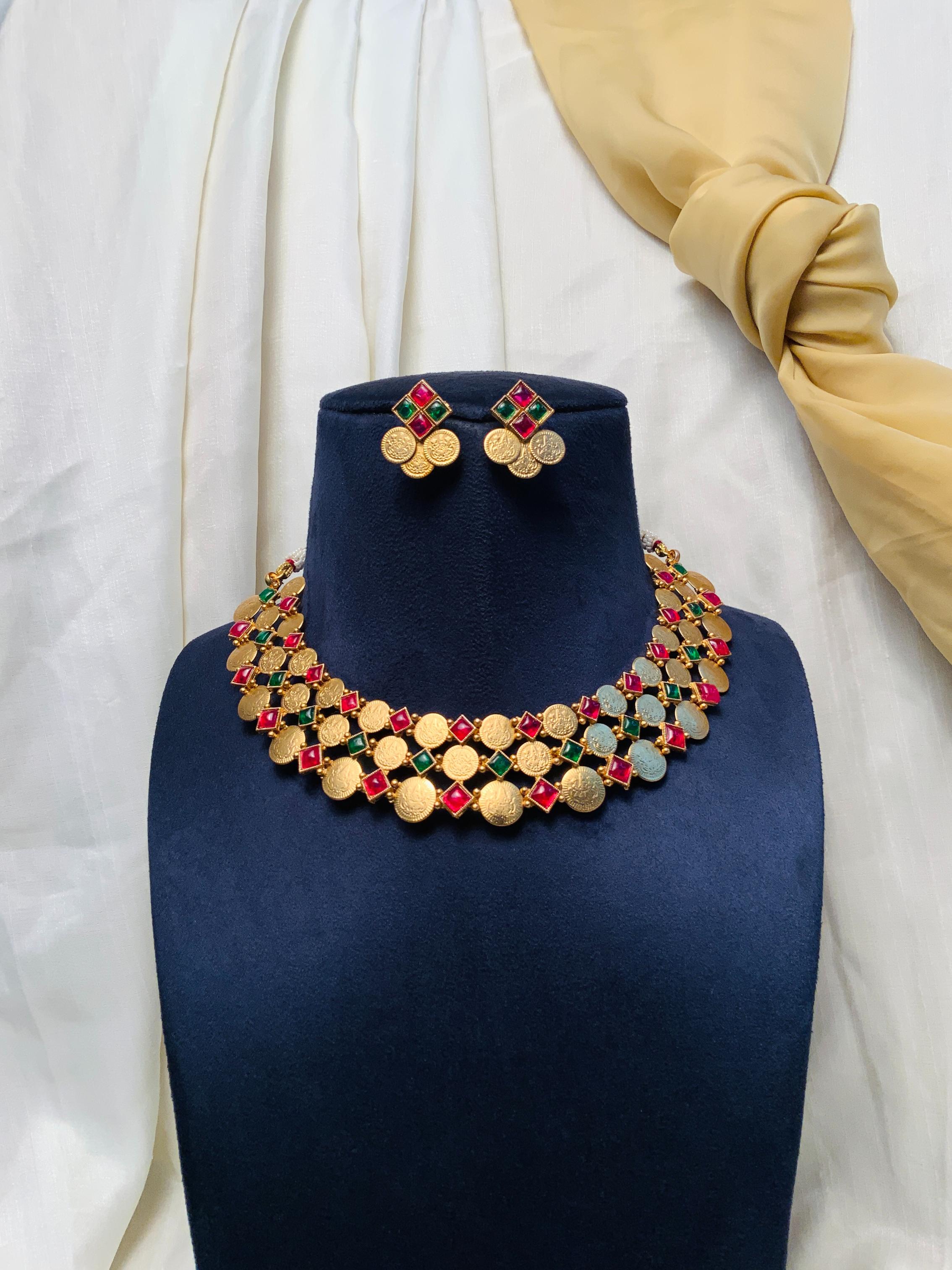 Luxurious Coin Temple Golden Polish Necklace Set