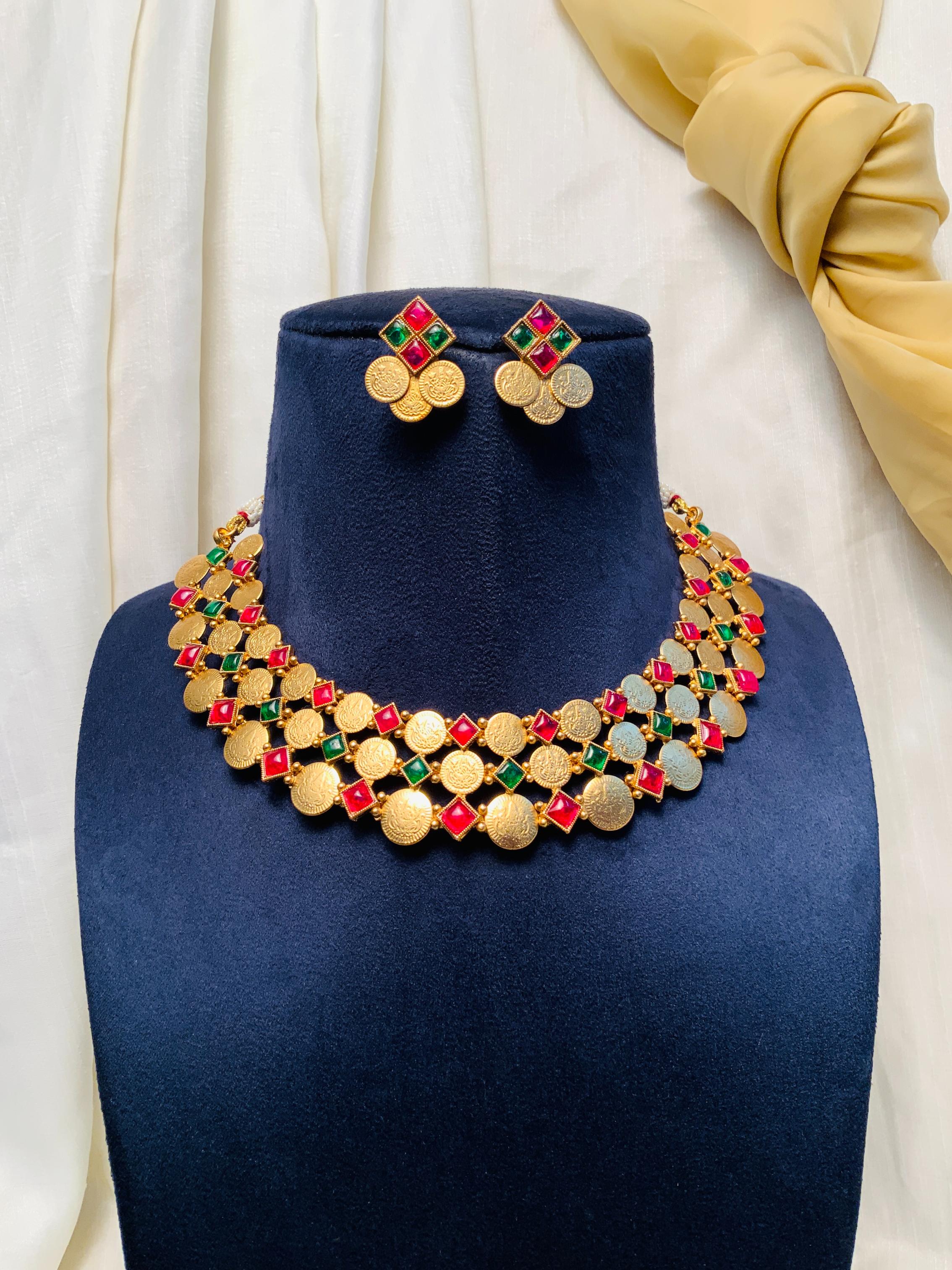 Luxurious Coin Temple Golden Polish Necklace Set