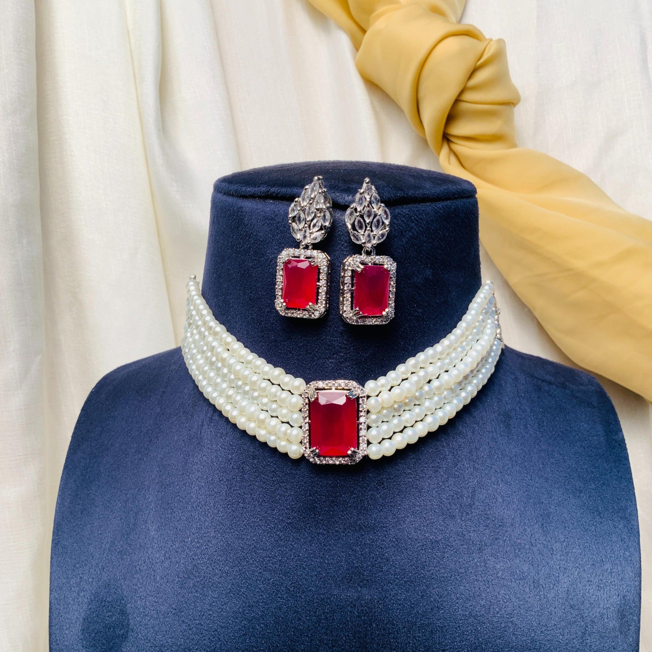 Dazzling Party Wear Silver Plated CZ Pearl Chocker Necklace - Abdesignsjewellery