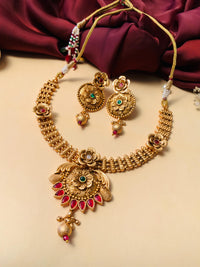 Thumbnail for Artistic Matt Finish Ruby Green Necklace Set