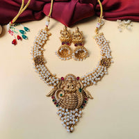 Thumbnail for Antique Gold Plated Laxmi Necklace With Kempstone & Pearl Hangings - Abdesignsjewellery