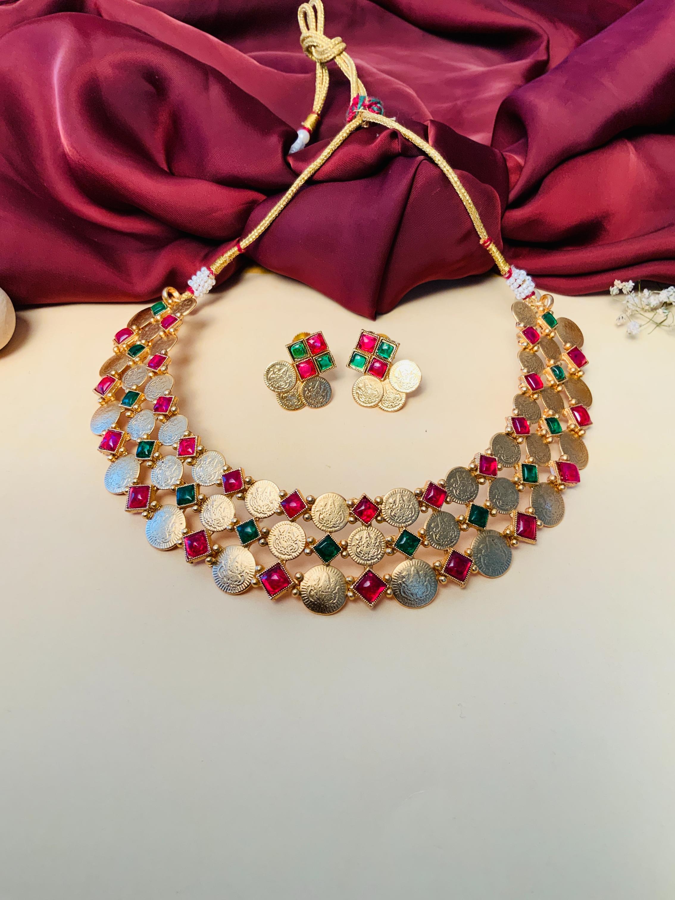 Luxurious Coin Temple Golden Polish Necklace Set