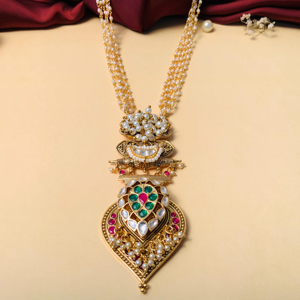 Enchanting Jaypore Gold Tone Polki Pearl Mala - Abdesignsjewellery