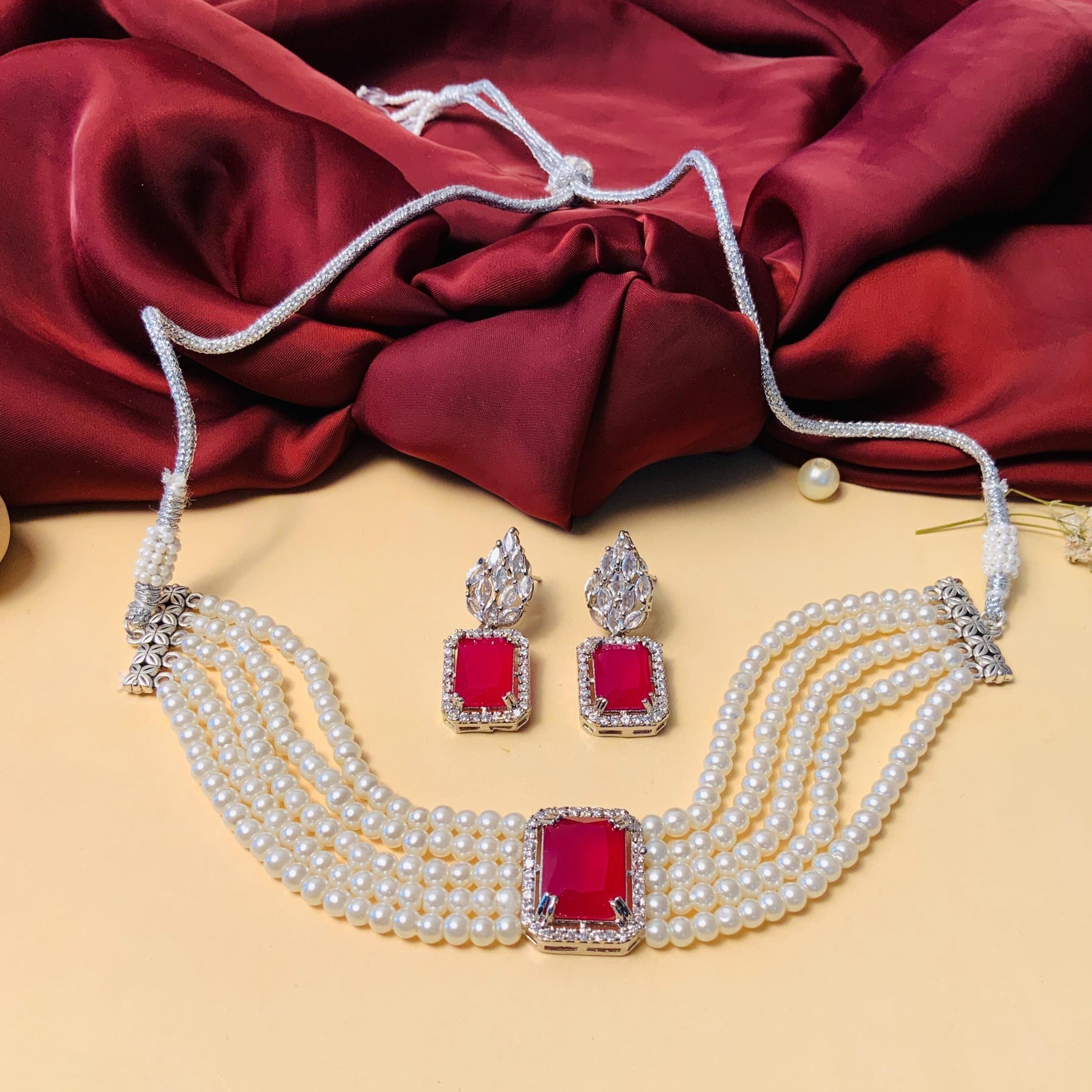 Dazzling Party Wear Silver Plated CZ Pearl Chocker Necklace - Abdesignsjewellery
