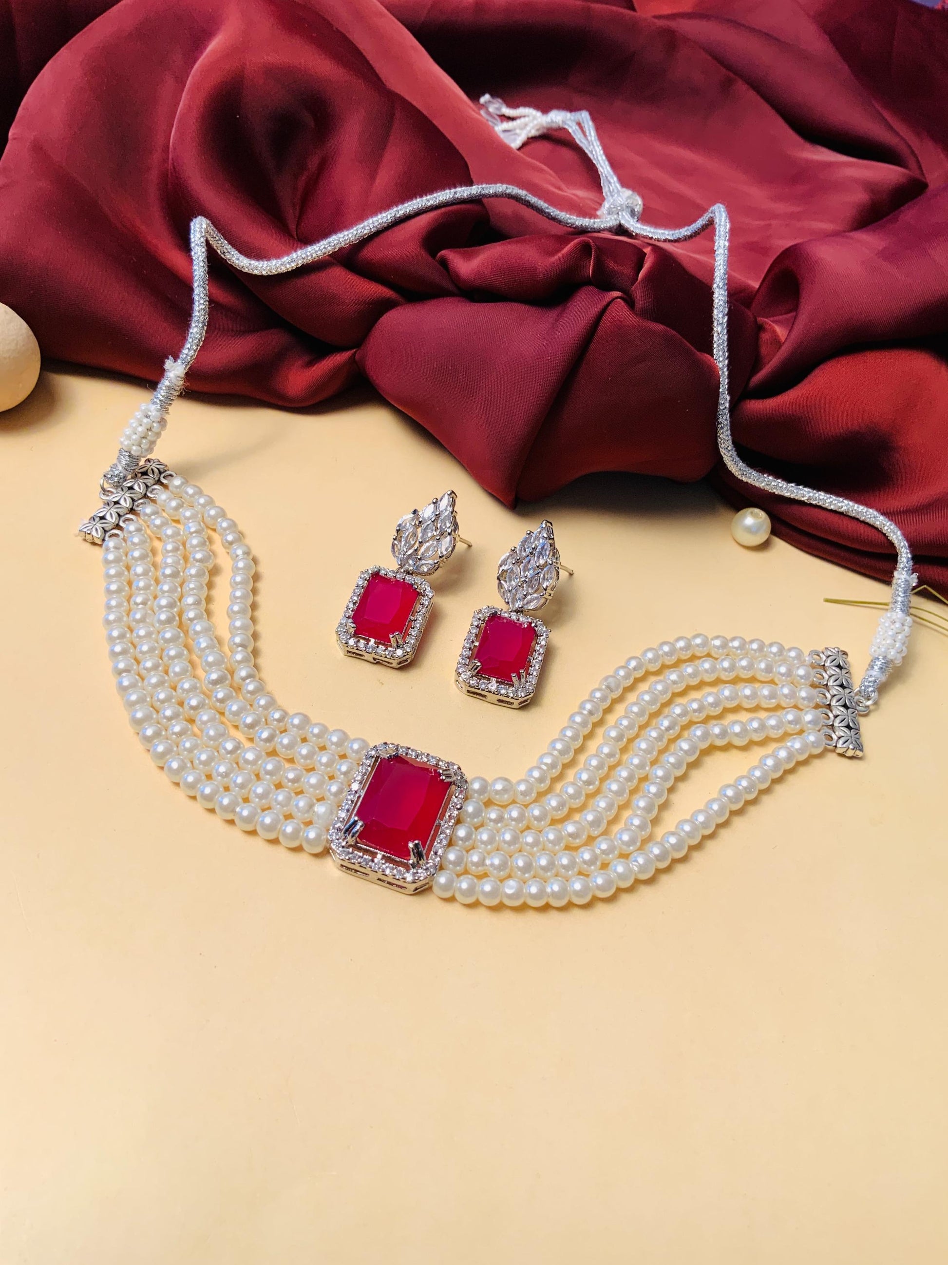 Dazzling Party Wear Silver Plated CZ Pearl Chocker Necklace - Abdesignsjewellery