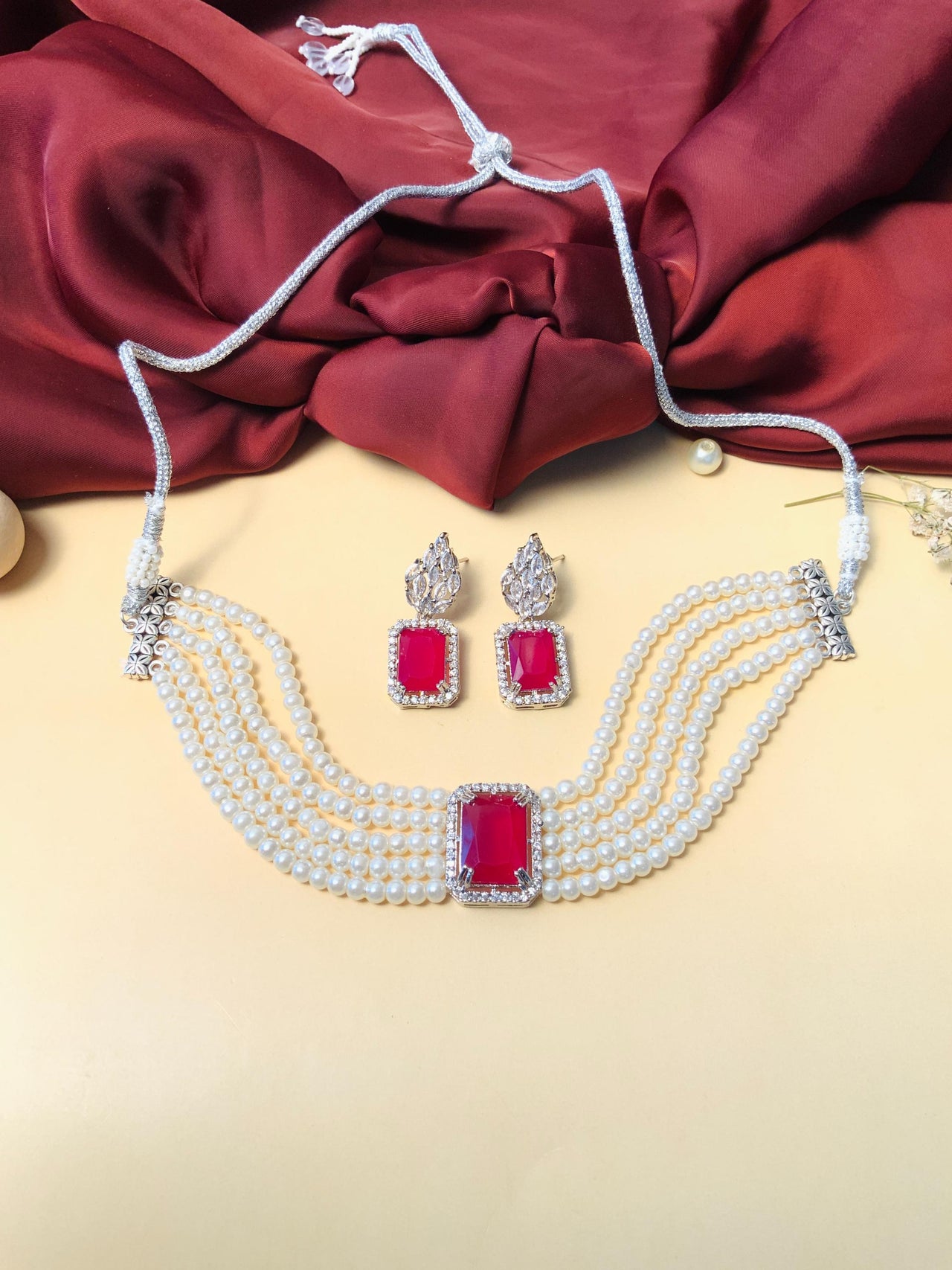 Dazzling Party Wear Silver Plated CZ Pearl Chocker Necklace - Abdesignsjewellery