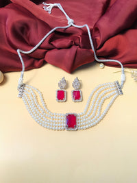 Thumbnail for Dazzling Party Wear Silver Plated CZ Pearl Chocker Necklace - Abdesignsjewellery