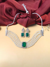 Thumbnail for Dazzling Party Wear Silver Plated CZ Pearl Chocker Necklace - Abdesignsjewellery
