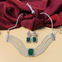 Thumbnail for Dazzling Party Wear Silver Plated CZ Pearl Chocker Necklace