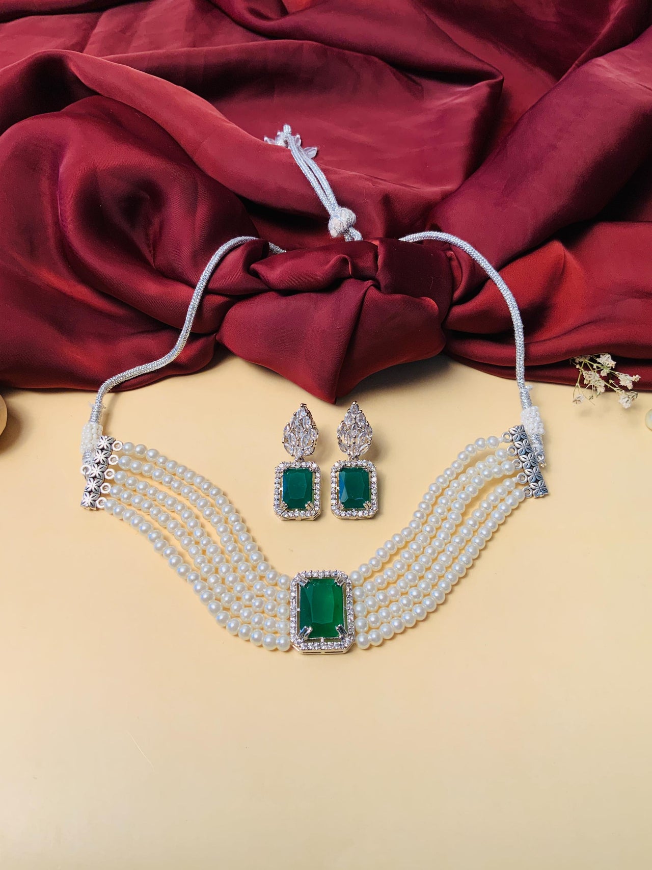 Dazzling Party Wear Silver Plated CZ Pearl Chocker Necklace - Abdesignsjewellery
