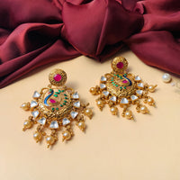 Thumbnail for Gold Plated Antique Round Peacock Kundan Earrings