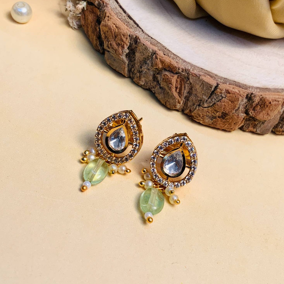 Minimal Unique Shape Polki Diamond Earring - Abdesignsjewellery