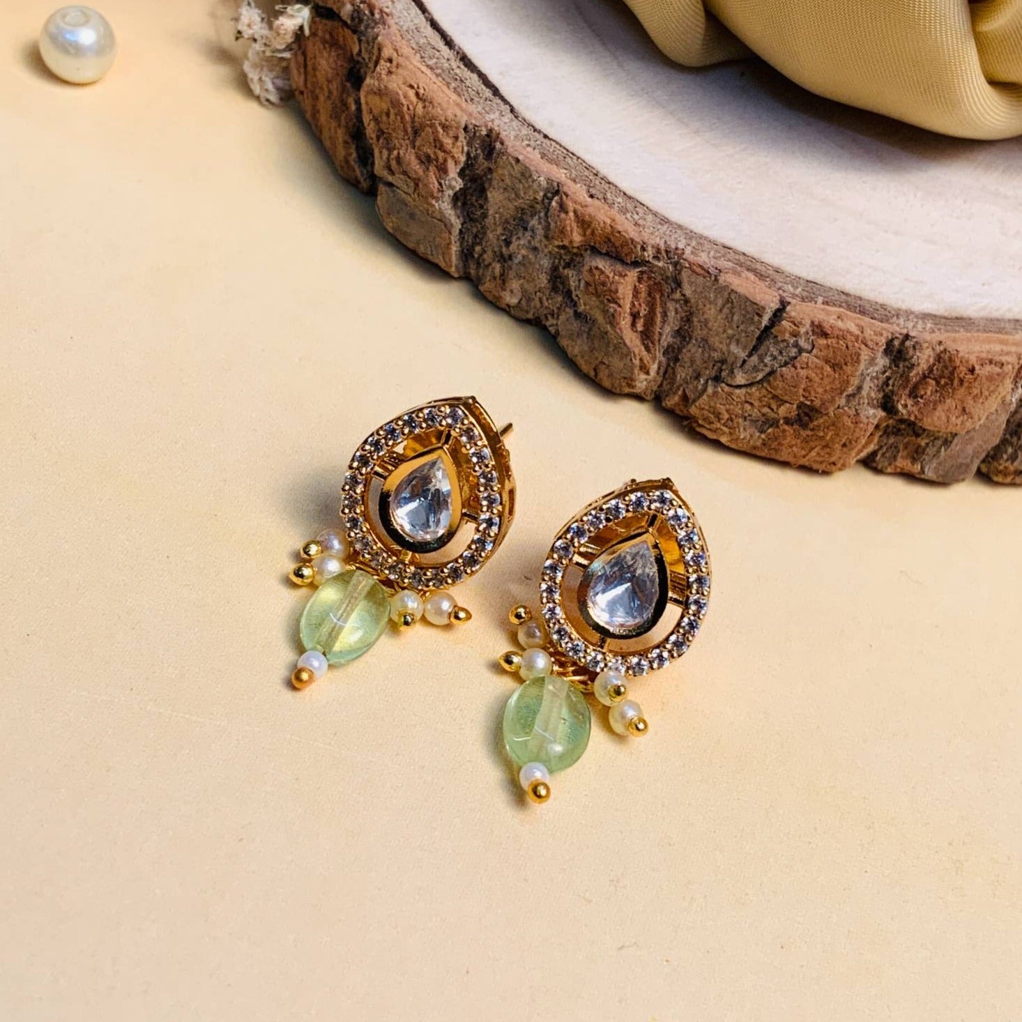 Minimal Unique Shape Polki Diamond Earring - Abdesignsjewellery