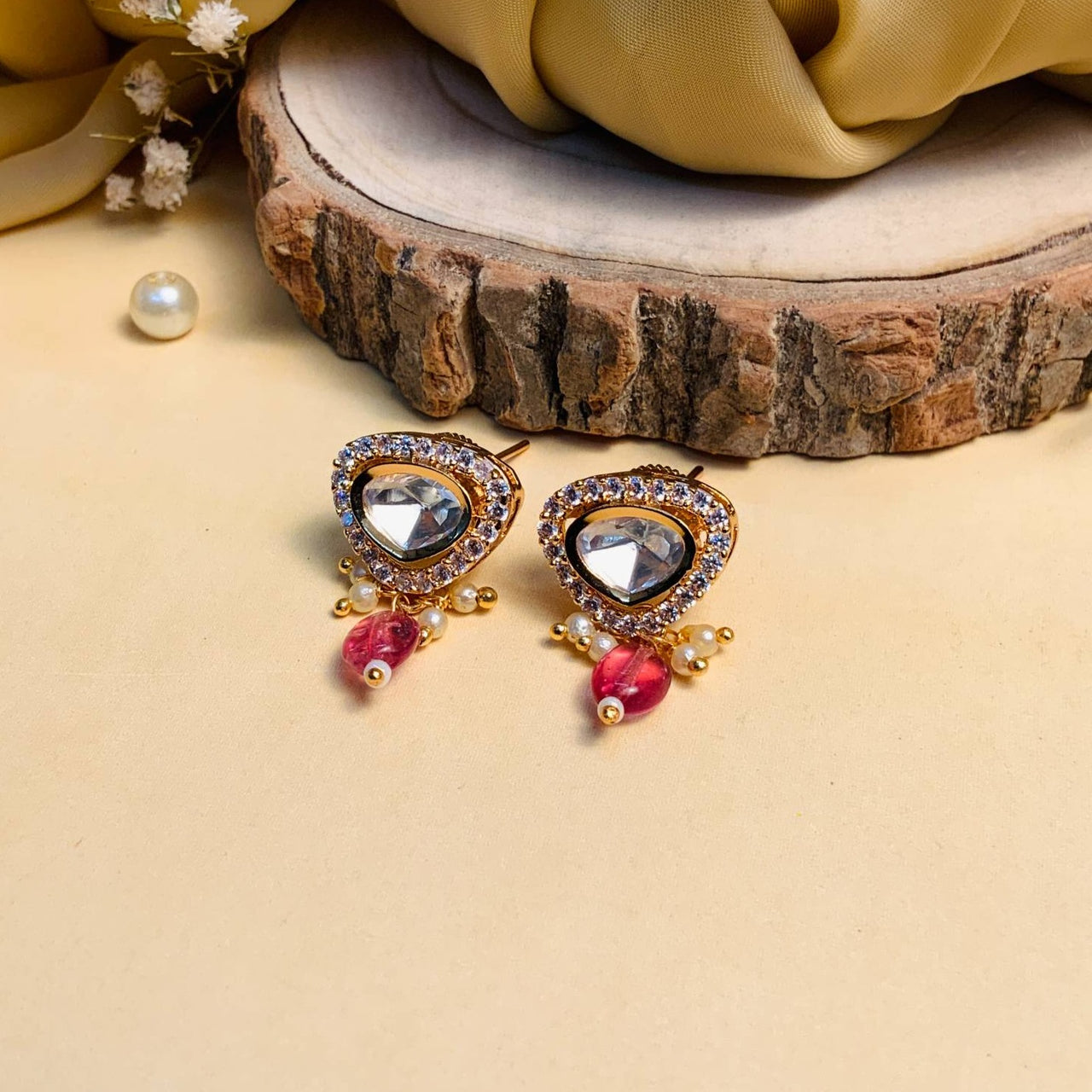 Minimal Unique Shape Polki Diamond Earring - Abdesignsjewellery