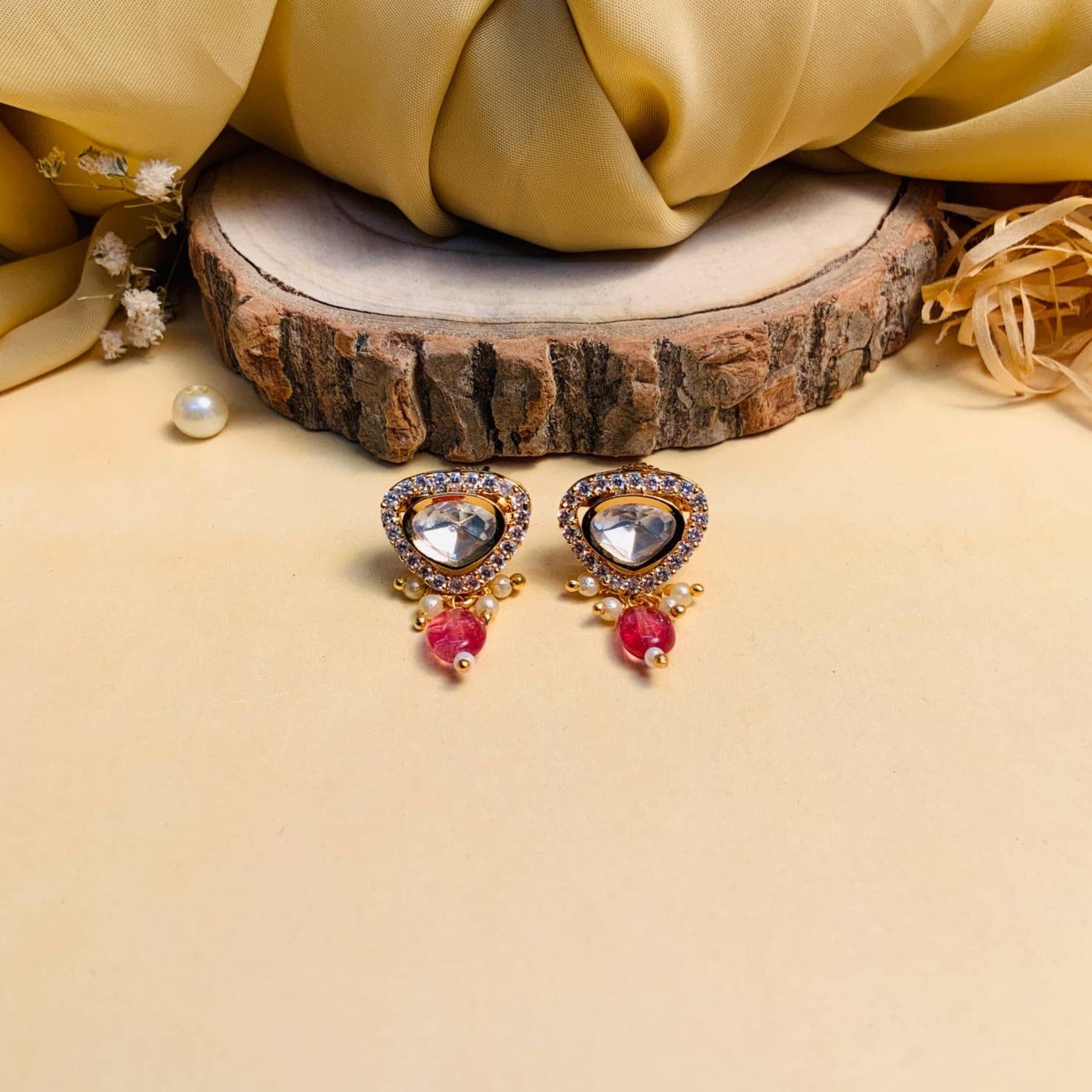 Minimal Unique Shape Polki Diamond Earring - Abdesignsjewellery