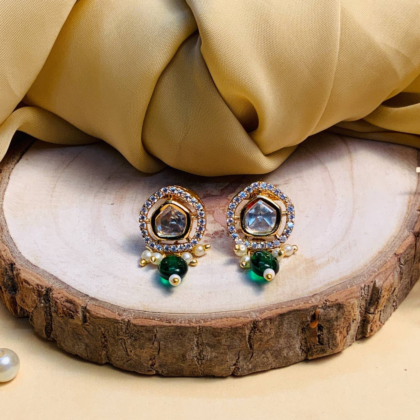 Minimal Unique Shape Polki Diamond Earring - Abdesignsjewellery