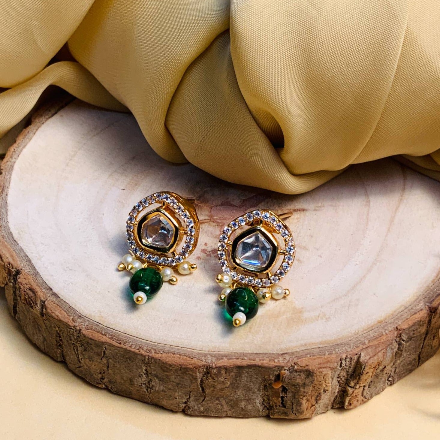 Minimal Unique Shape Polki Diamond Earring - Abdesignsjewellery