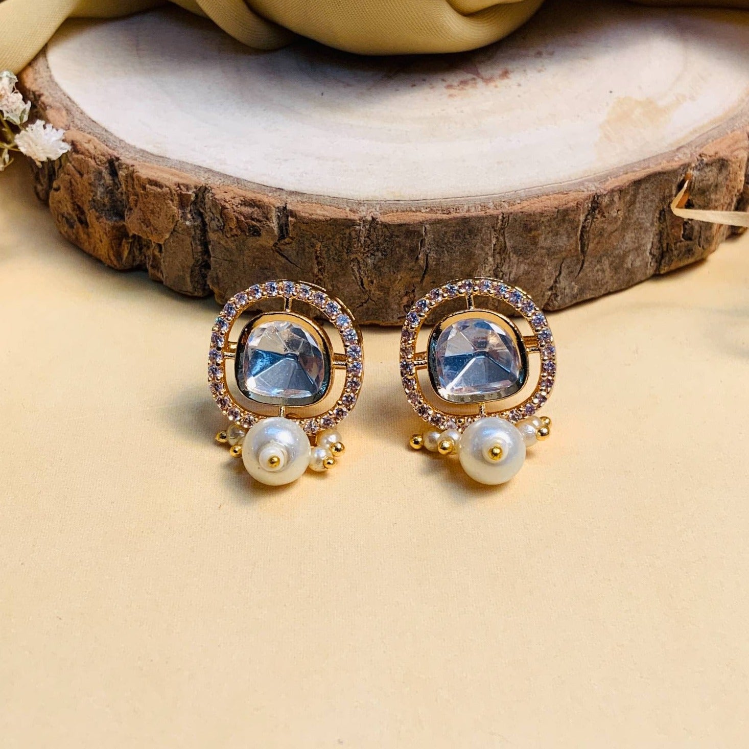 Minimal Unique Shape Polki Diamond Earring - Abdesignsjewellery