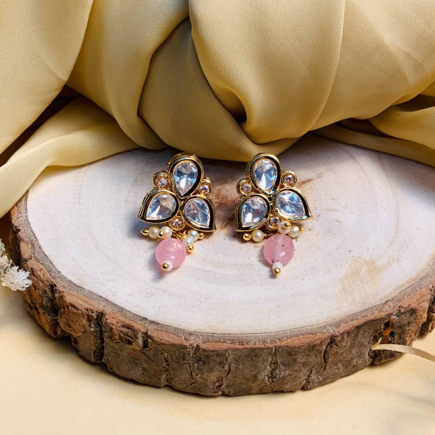 Minimal Unique Shape Polki Diamond Earring - Abdesignsjewellery