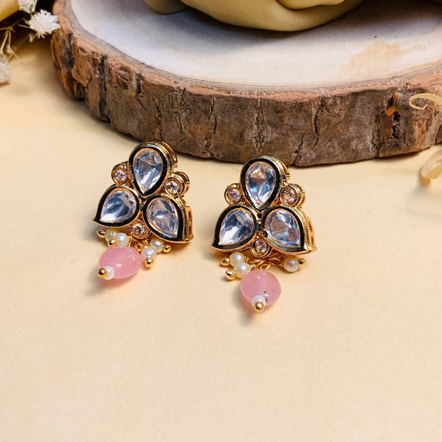 Minimal Unique Shape Polki Diamond Earring - Abdesignsjewellery