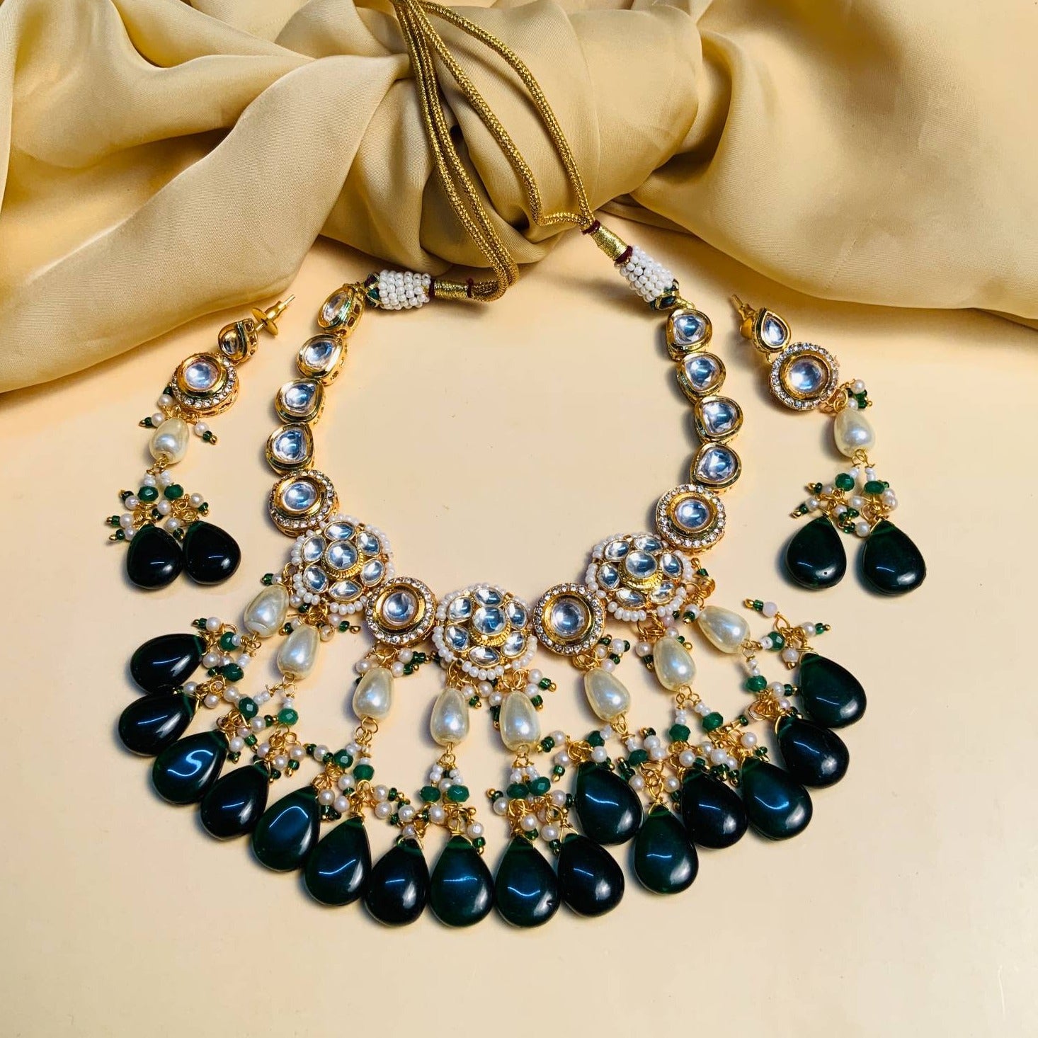 Delightful Green Stone Choker Set - Abdesignsjewellery