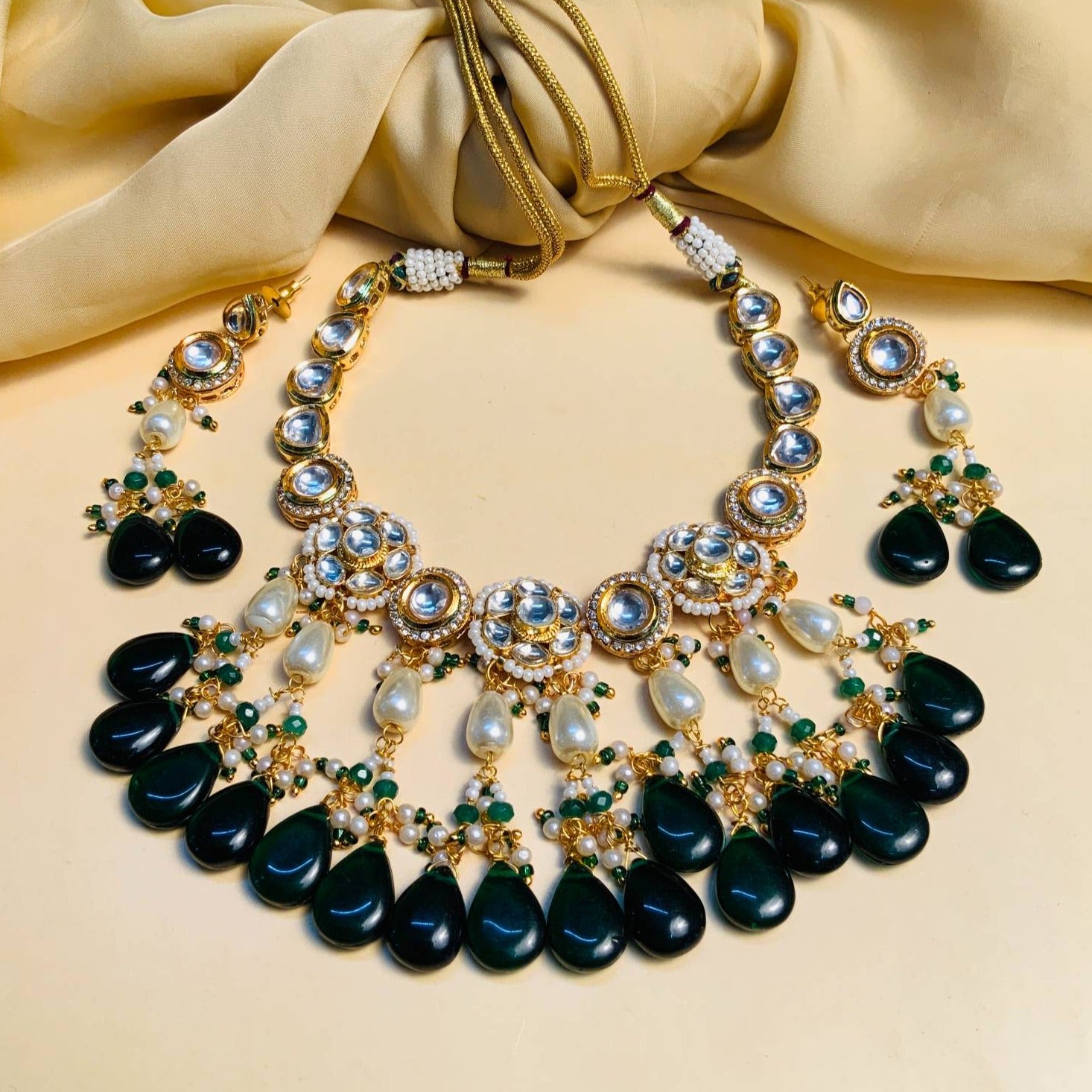 Delightful Green Stone Choker Set - Abdesignsjewellery