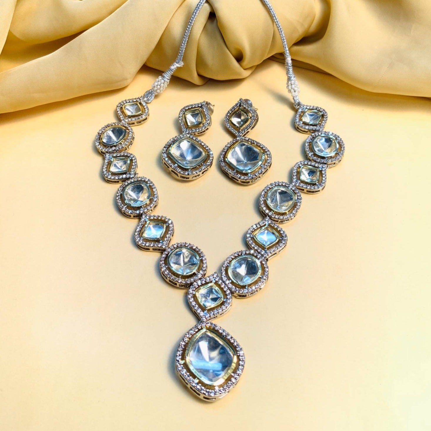 Elegant Polki Necklace With Earrings - Abdesignsjewellery